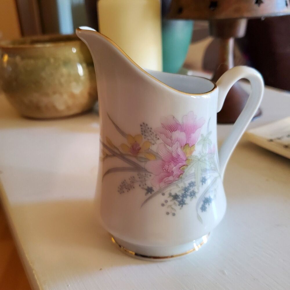 Vintage Jamestown China Creamer Pitcher, Floral with Gold Trim, 4"